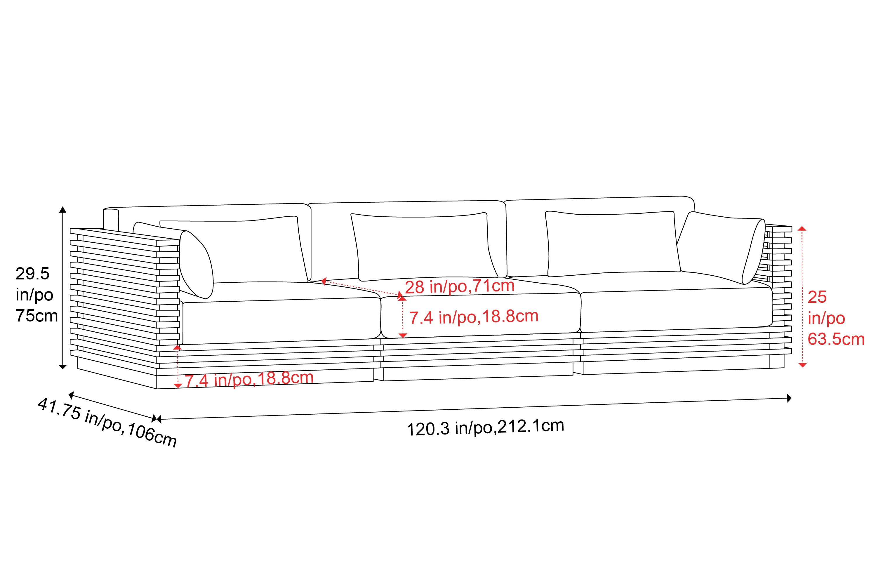 Valencia Elise Fabric Sectional Outdoor Three Seats Sofa, Black