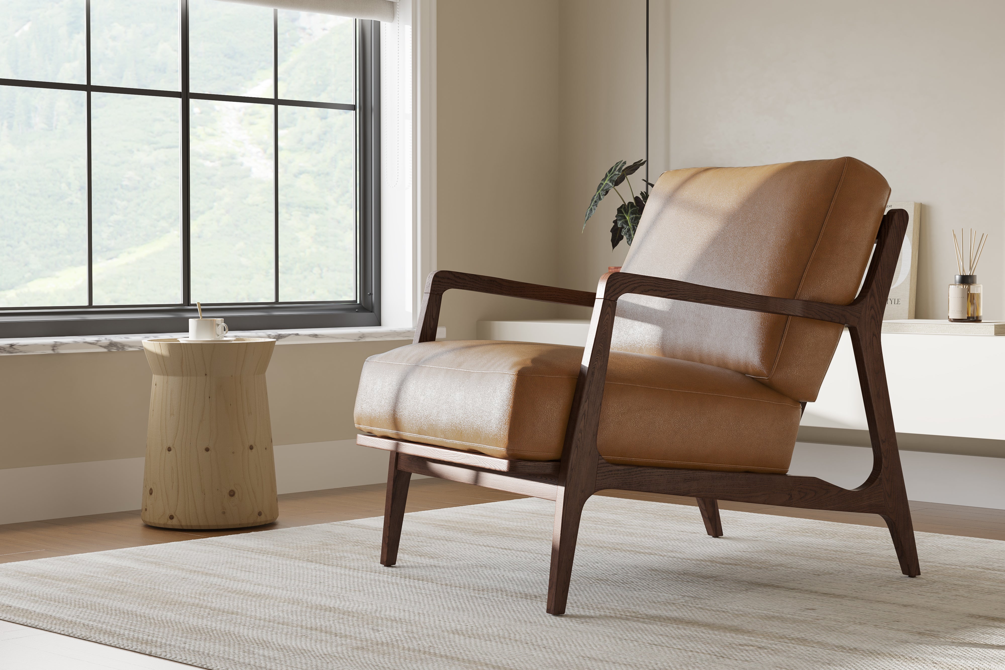 Valencia Ella Top Grain Leather Accent Chair, Cognac Color