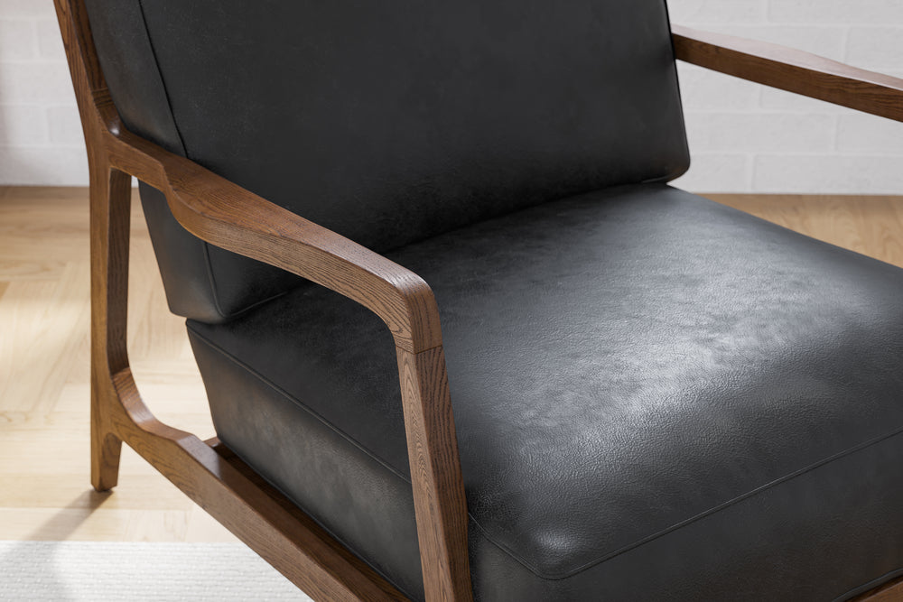Valencia Ella Top Grain Leather Accent Chair, Black Color