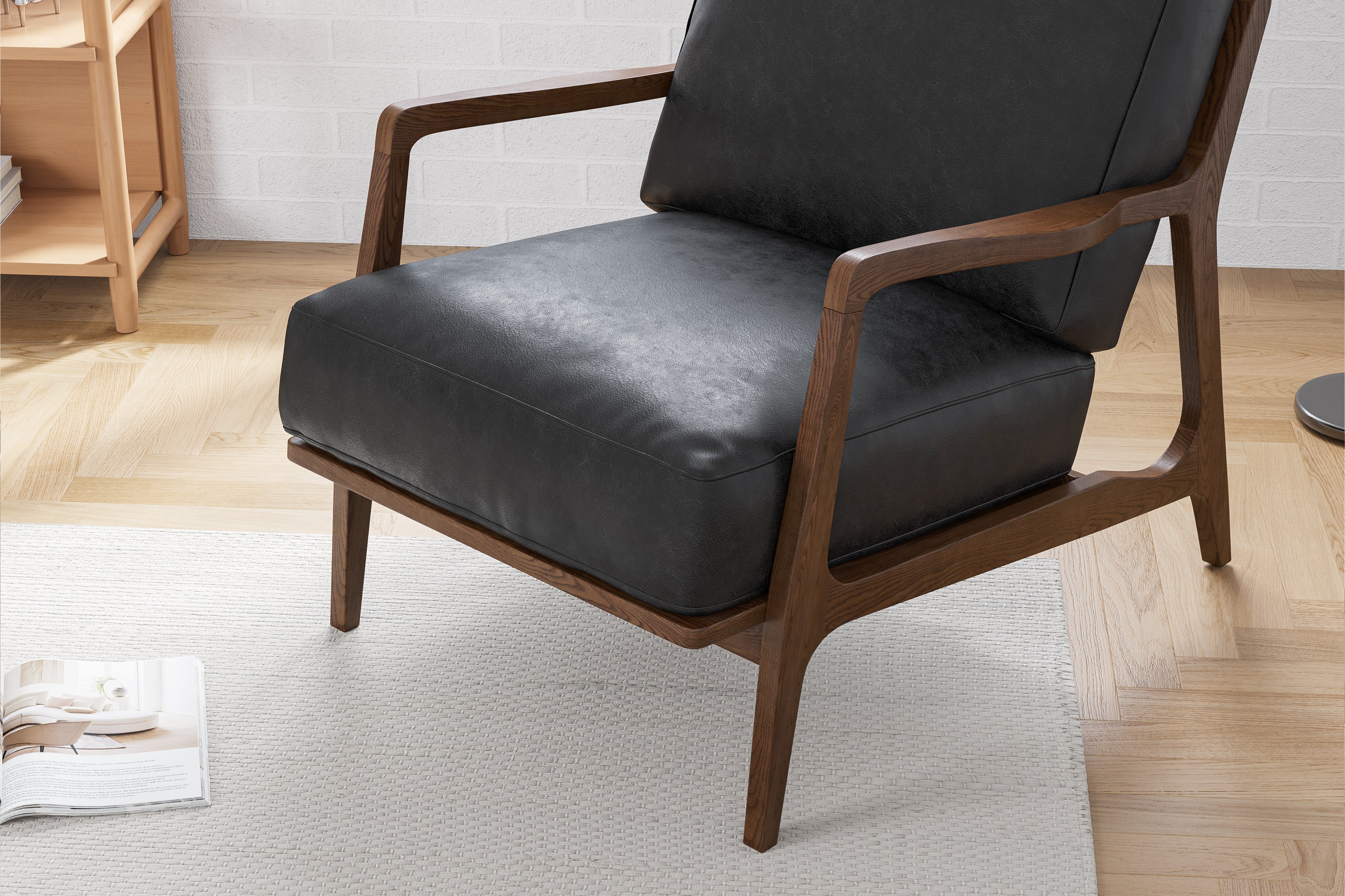 Valencia Ella Top Grain Leather Accent Chair, Black Color