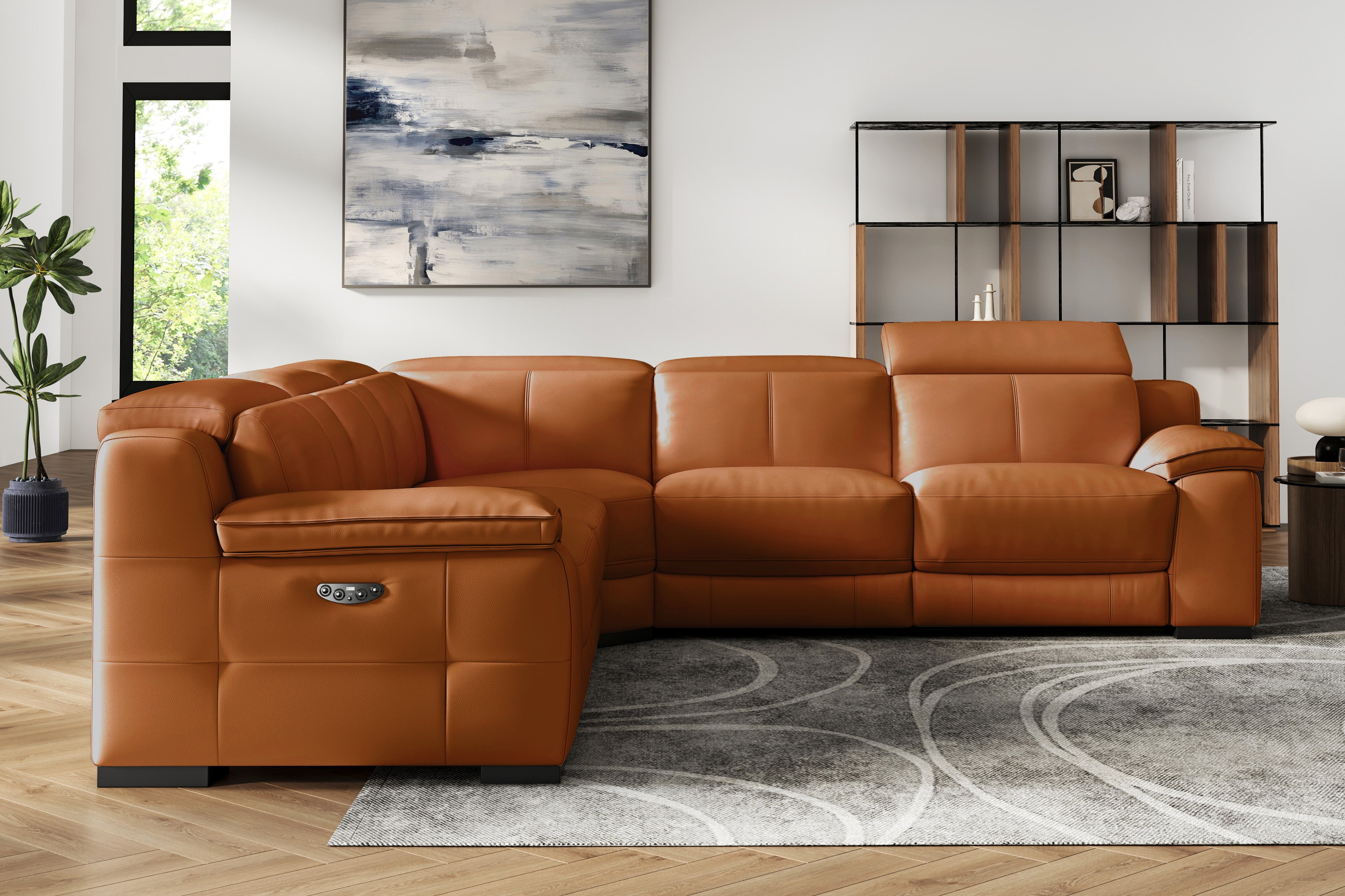 Valencia Ellie Top Grain Leather L-Shape Sofa, Cognac