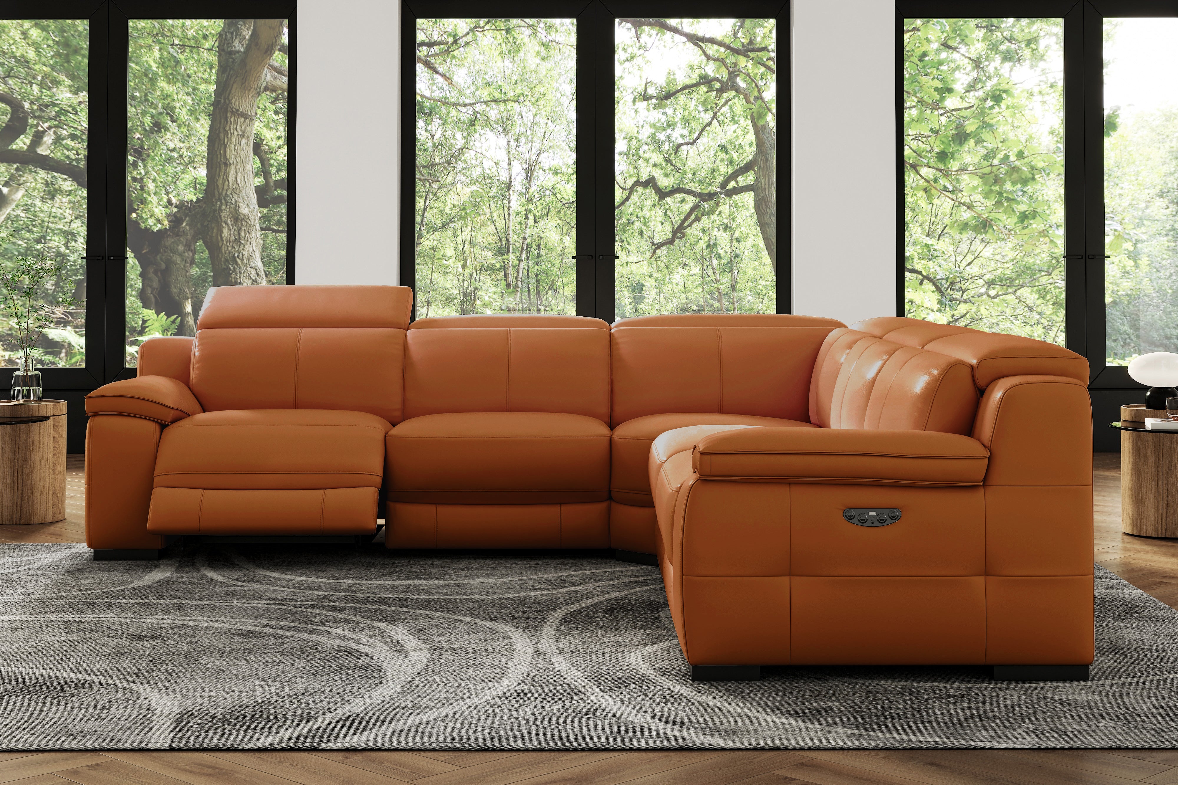 Valencia Ellie Top Grain Leather L-Shape Sofa, Cognac