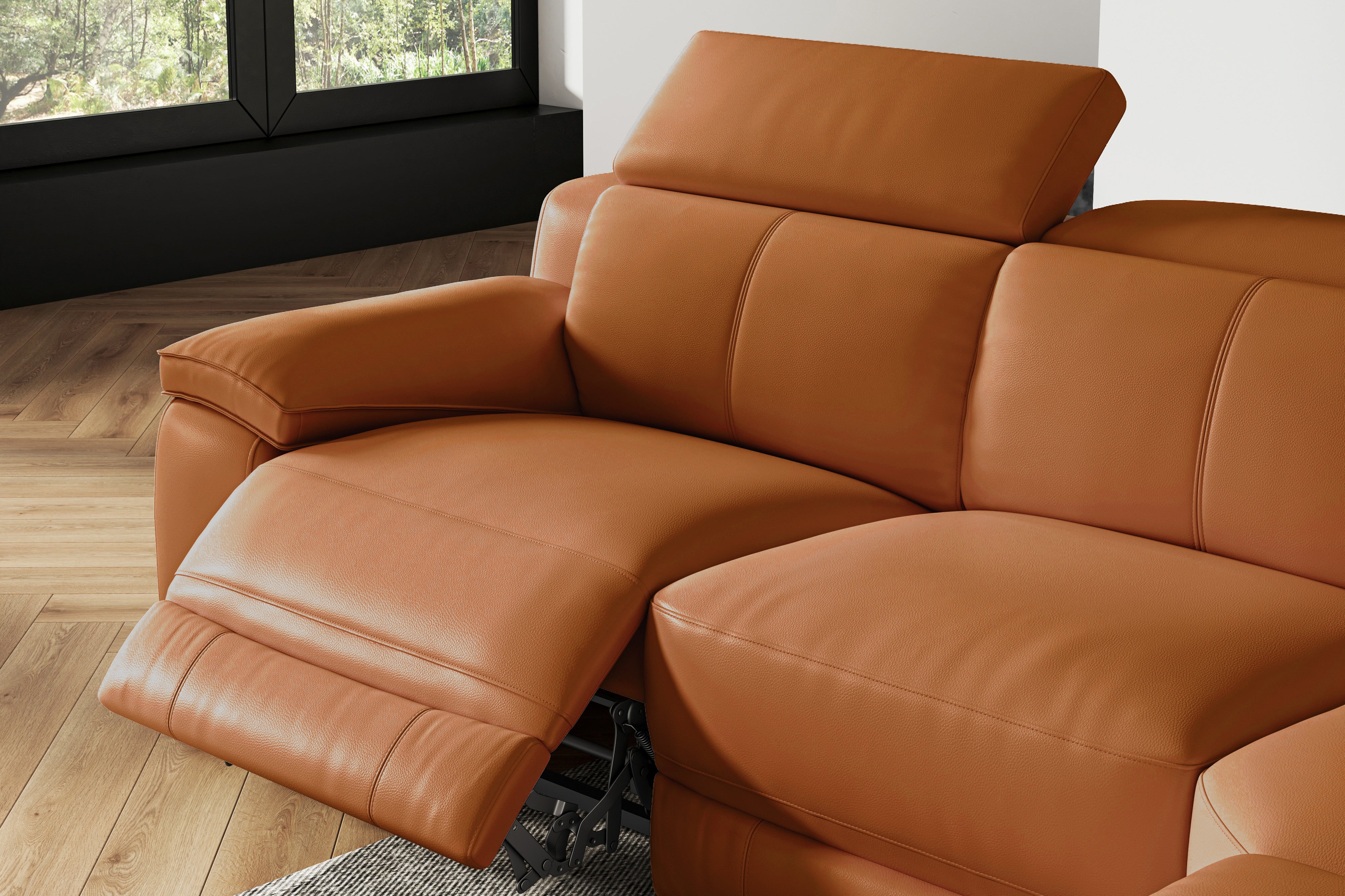 Valencia Ellie Top Grain Leather L-Shape Sofa, Cognac