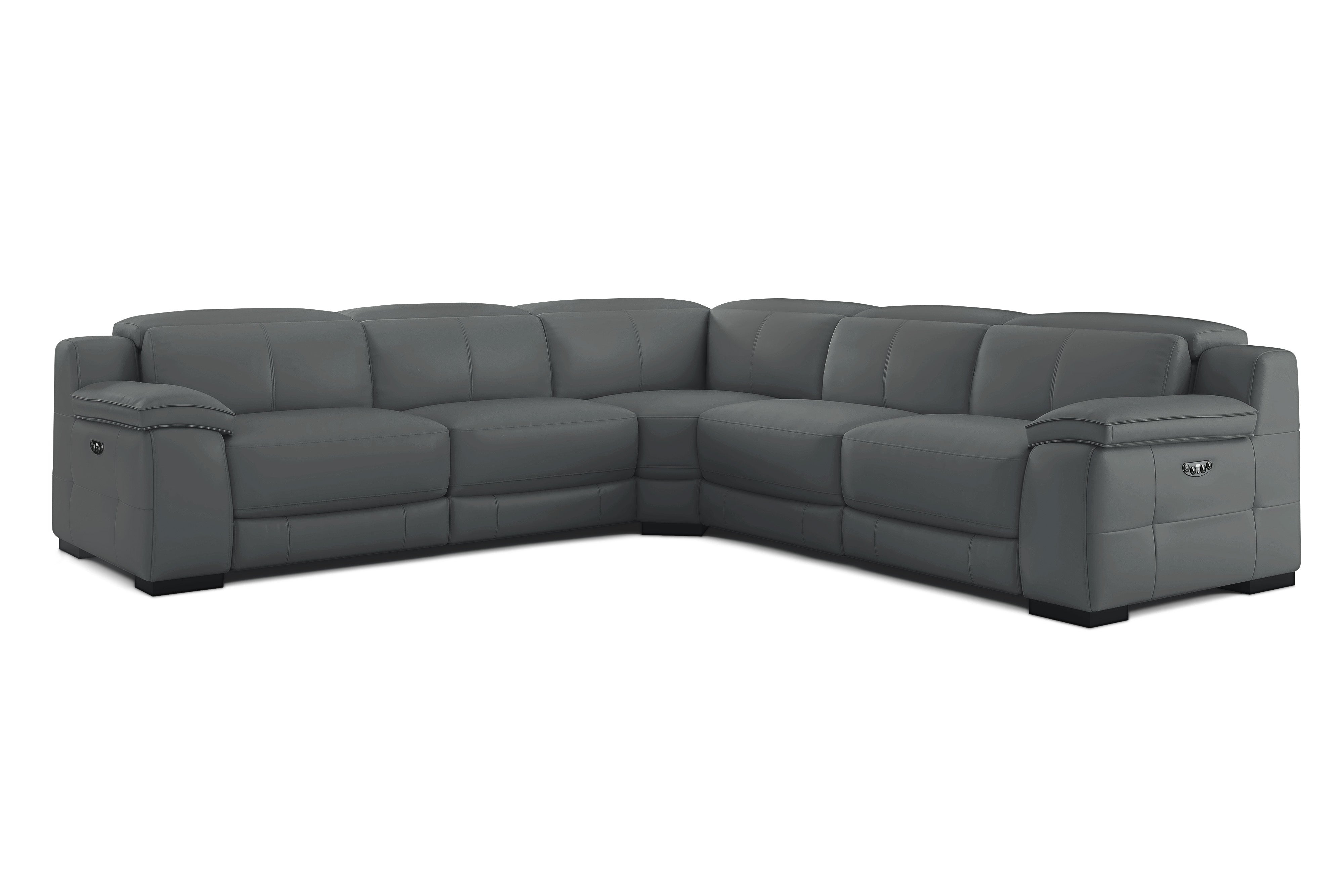 Valencia Ellie Top Grain Leather L-Shape Sofa, Charcoal Grey