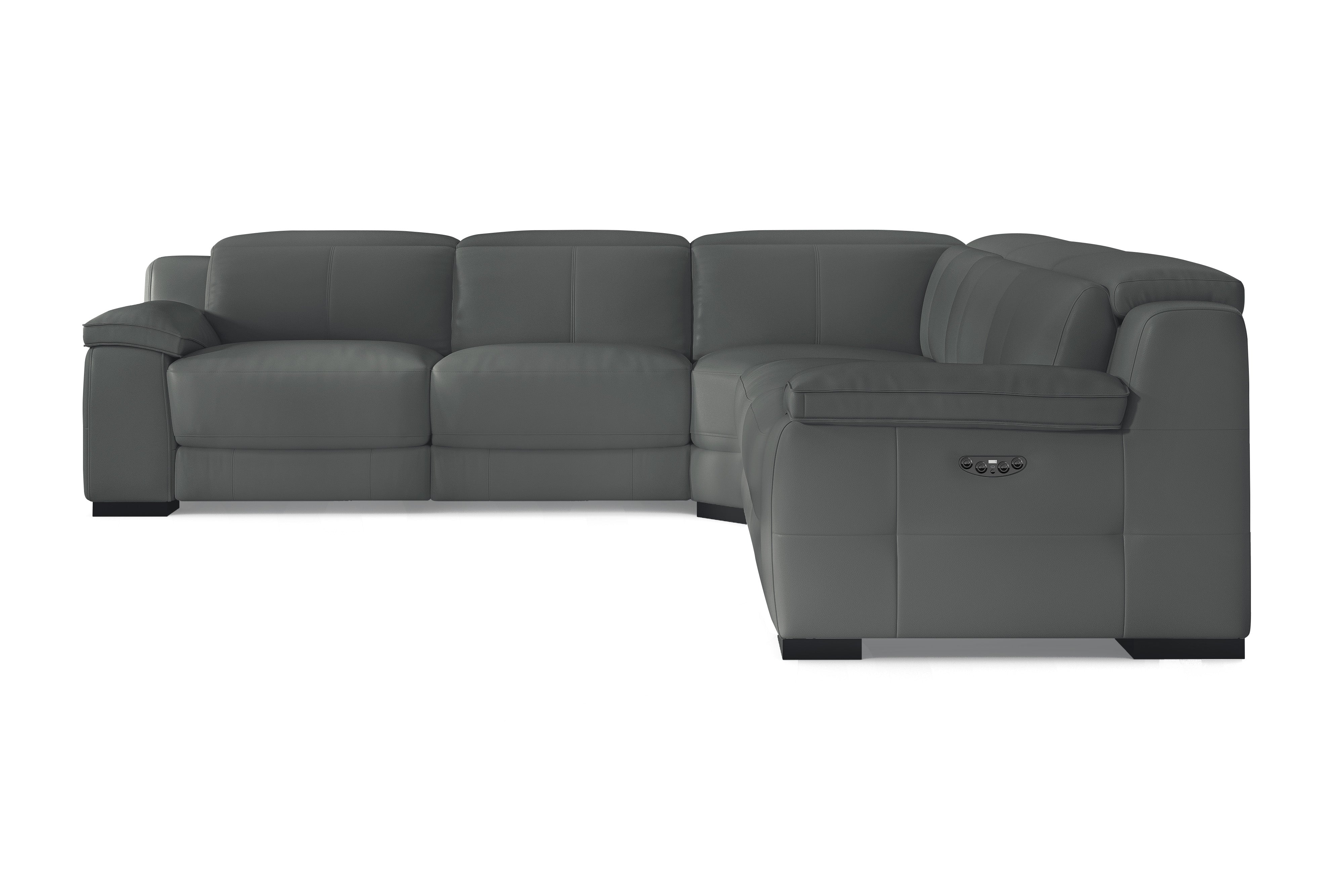 Valencia Ellie Top Grain Leather L-Shape Sofa, Charcoal Grey