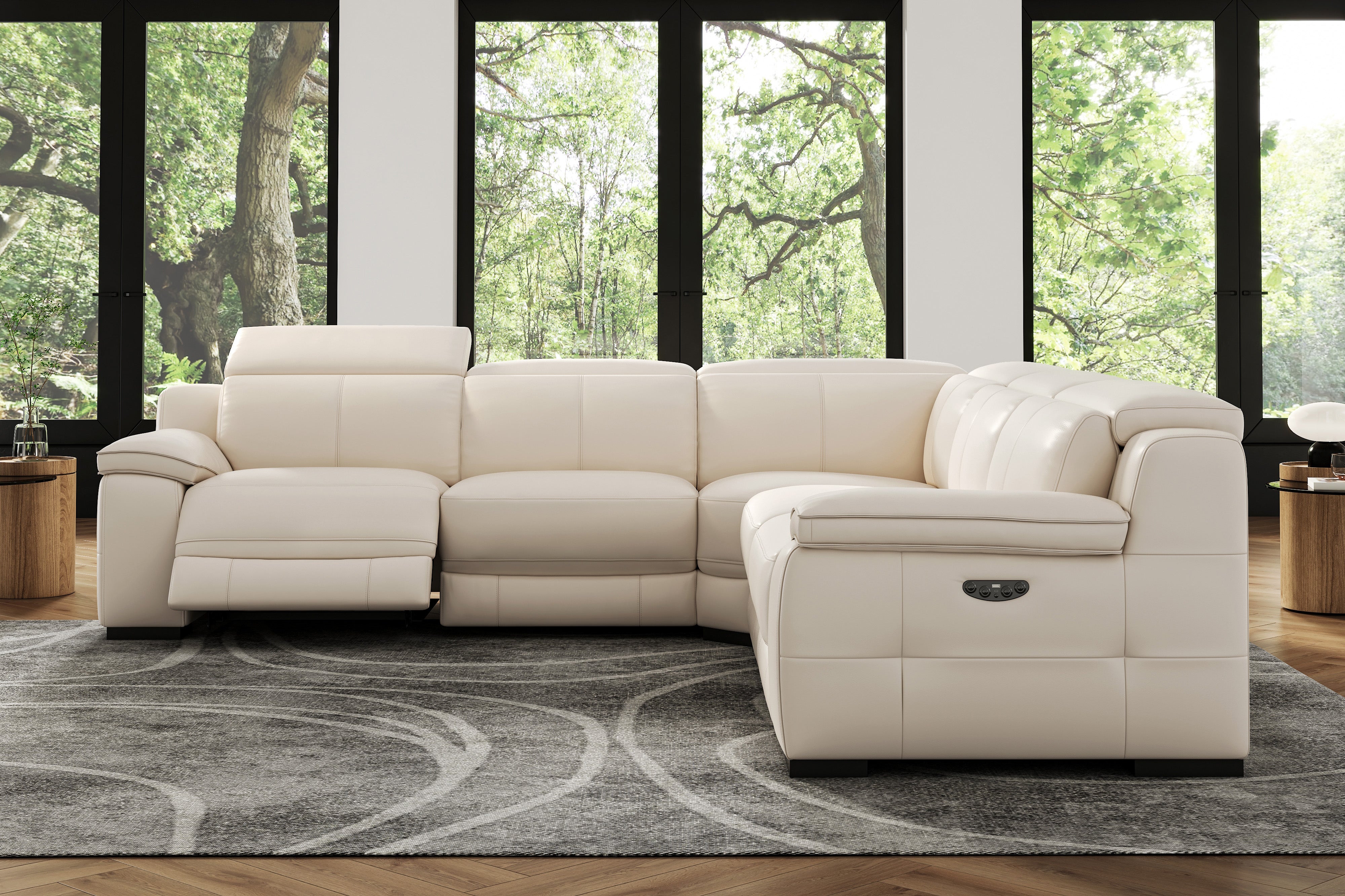 Valencia Ellie Top Grain Leather L-Shape Sofa, Beige