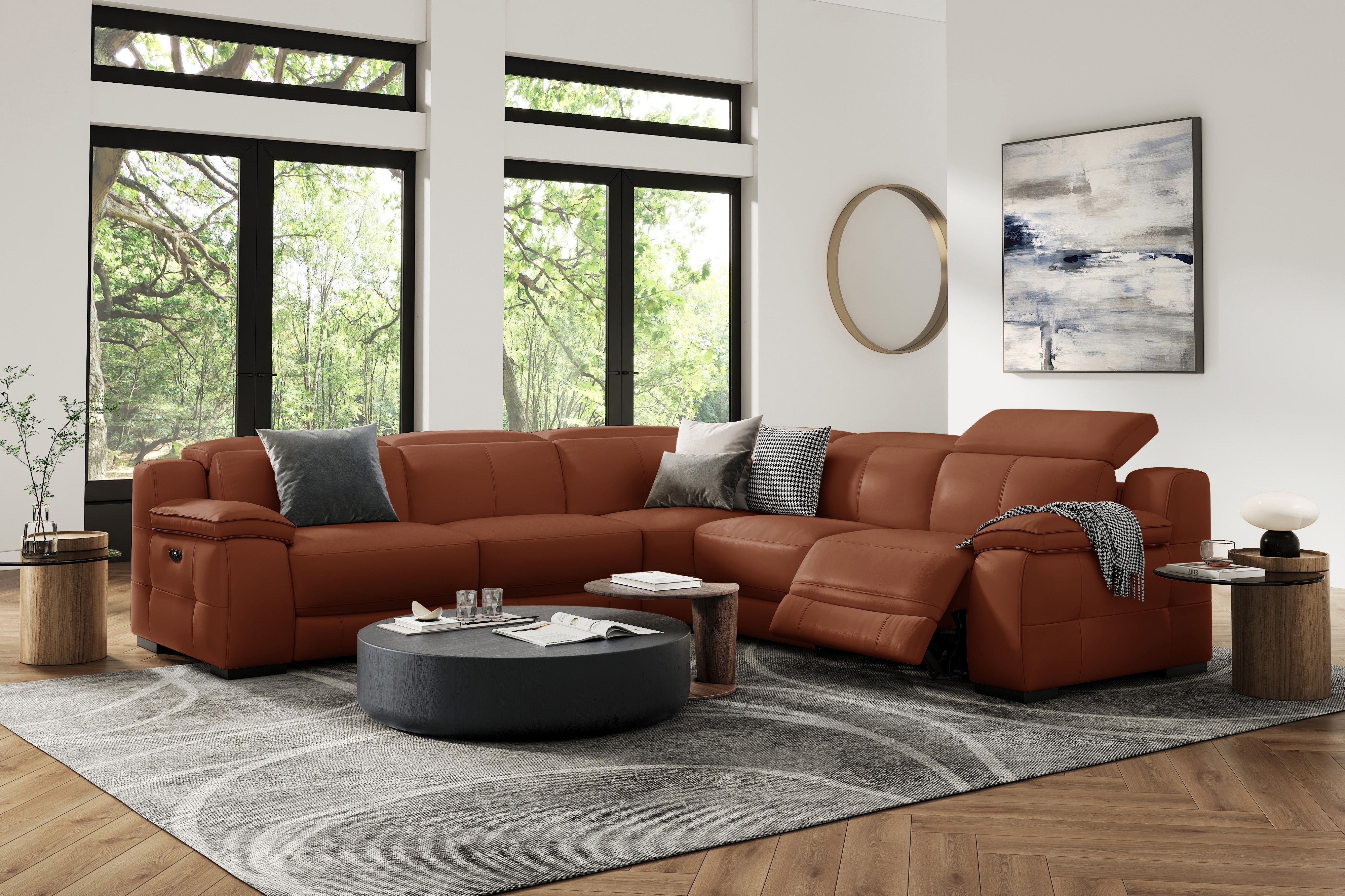 Valencia Ellie Top Grain Leather L-Shape Sofa, Brown