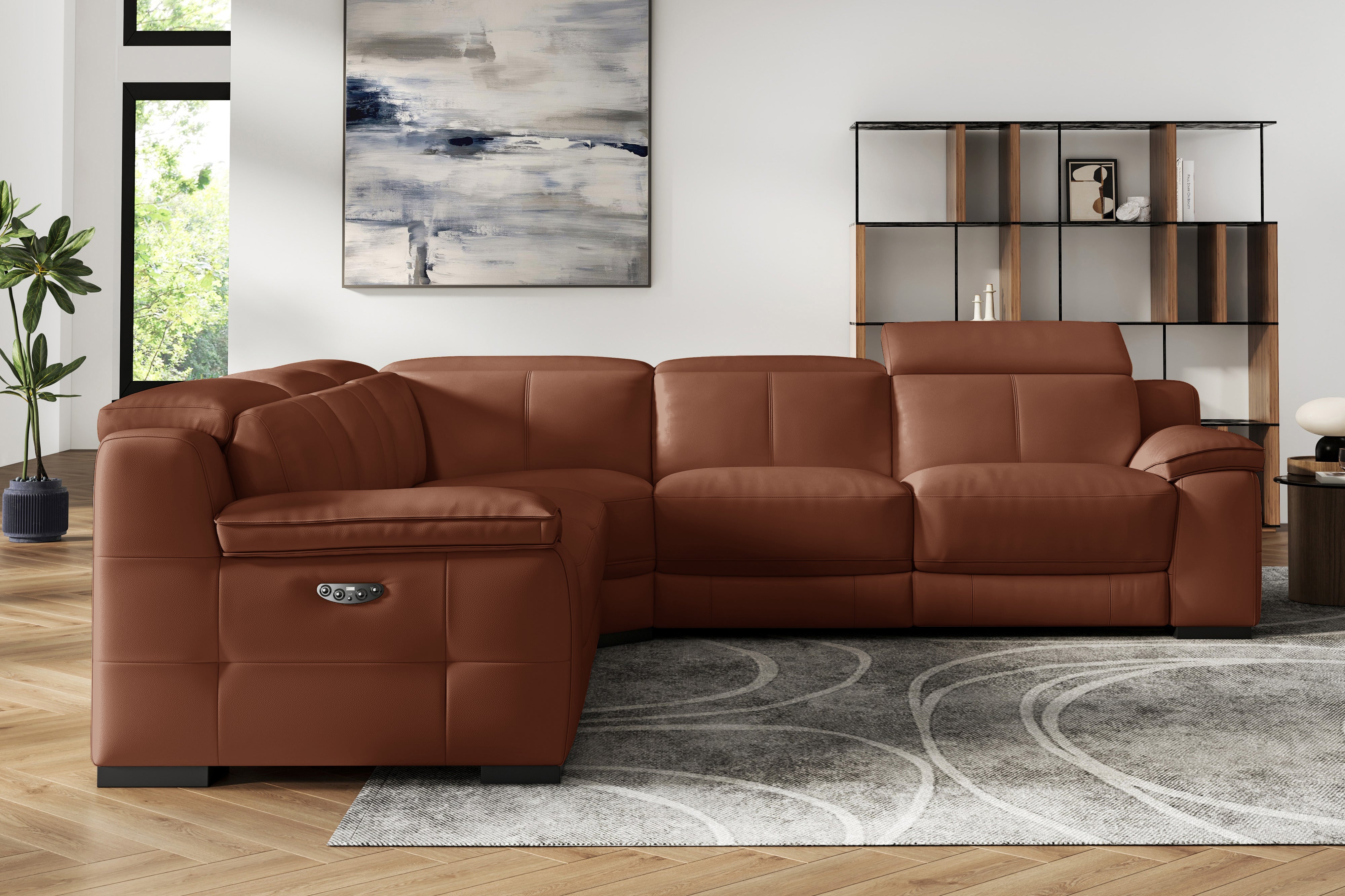 Valencia Ellie Top Grain Leather L-Shape Sofa, Brown