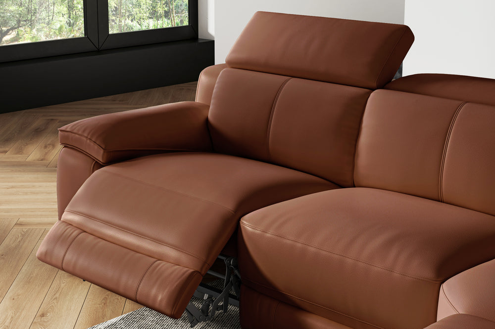 Valencia Ellie Top Grain Leather L-Shape Sofa, Brown