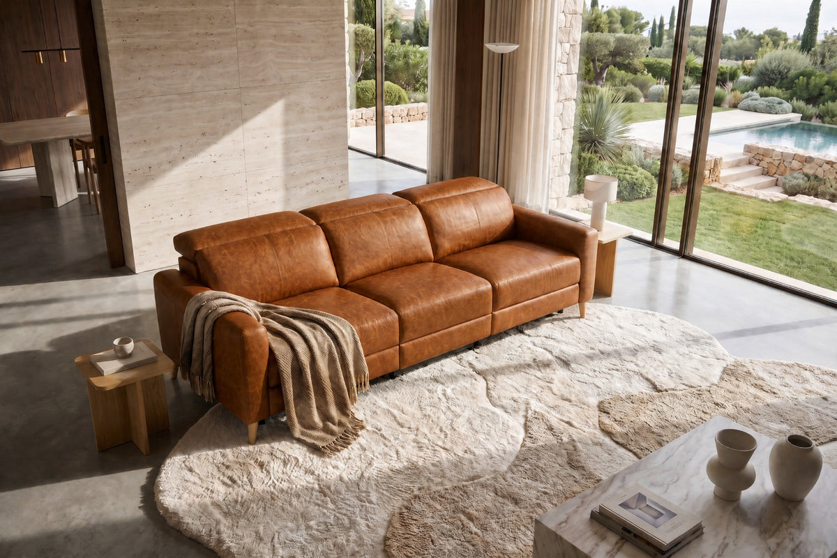 Elodie Distressed Italian Aniline Leather Dual Recliner Sofa