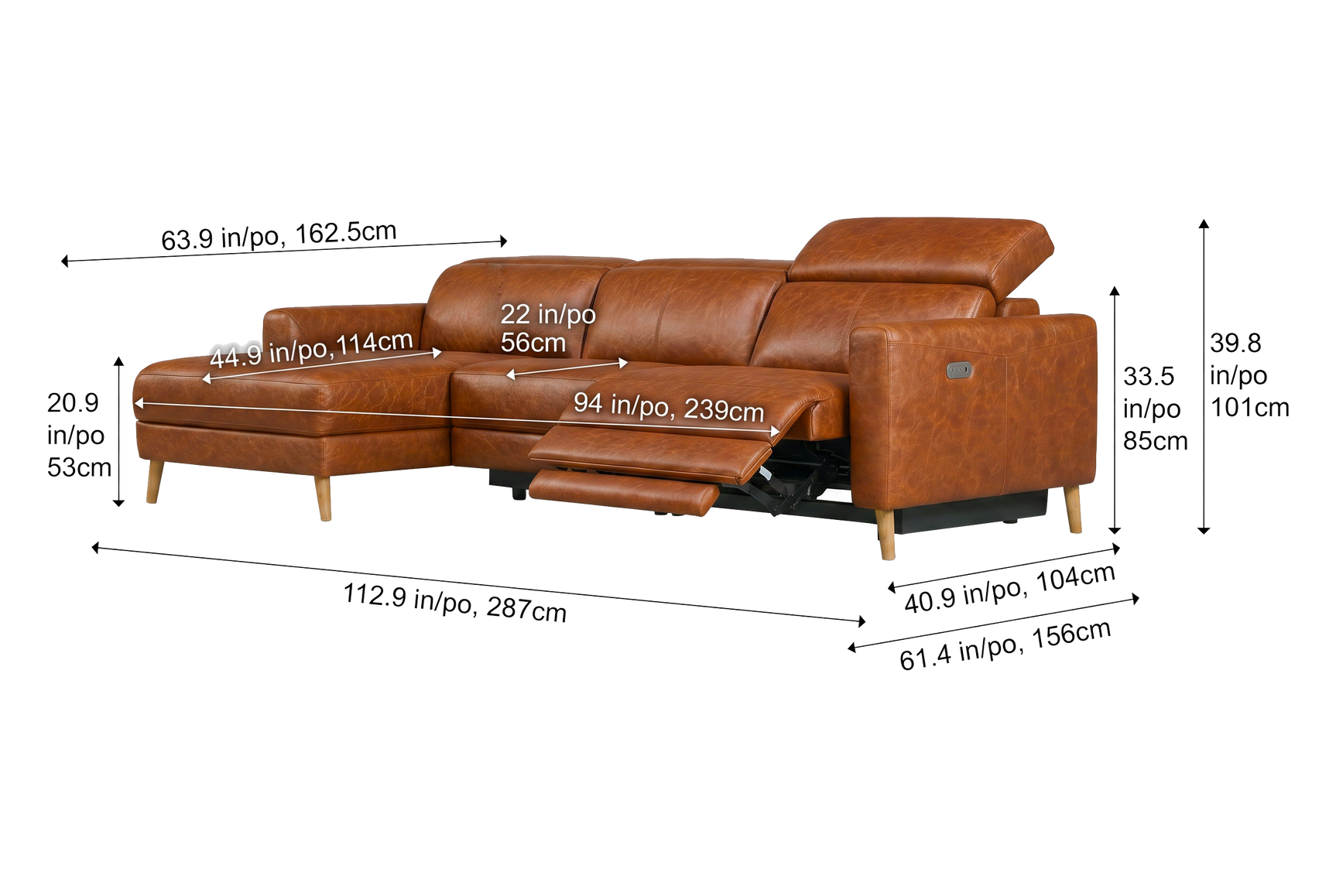 Elodie Distressed Italian Aniline Leather Recliner Sectional Sofa