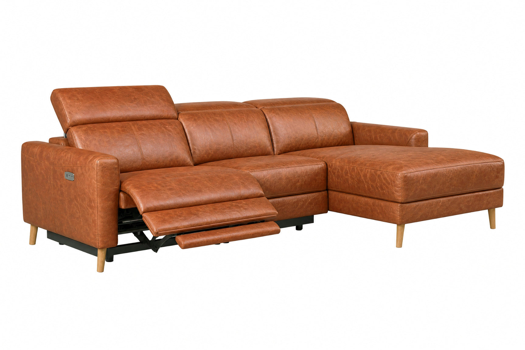 Elodie Distressed Italian Aniline Leather Recliner Sectional Sofa