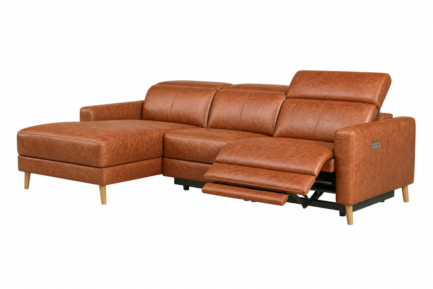 Elodie Distressed Italian Aniline Leather Recliner Sectional Sofa