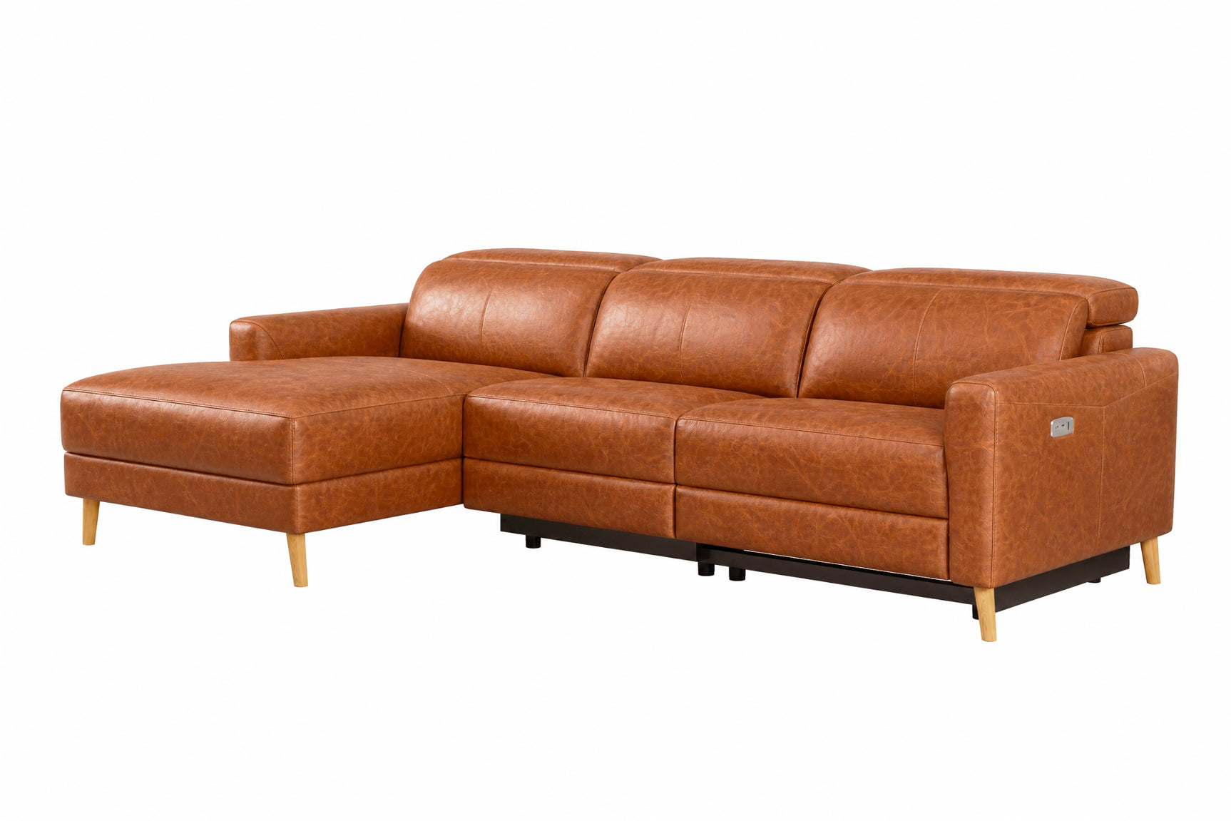 Elodie Distressed Italian Aniline Leather Recliner Sectional Sofa
