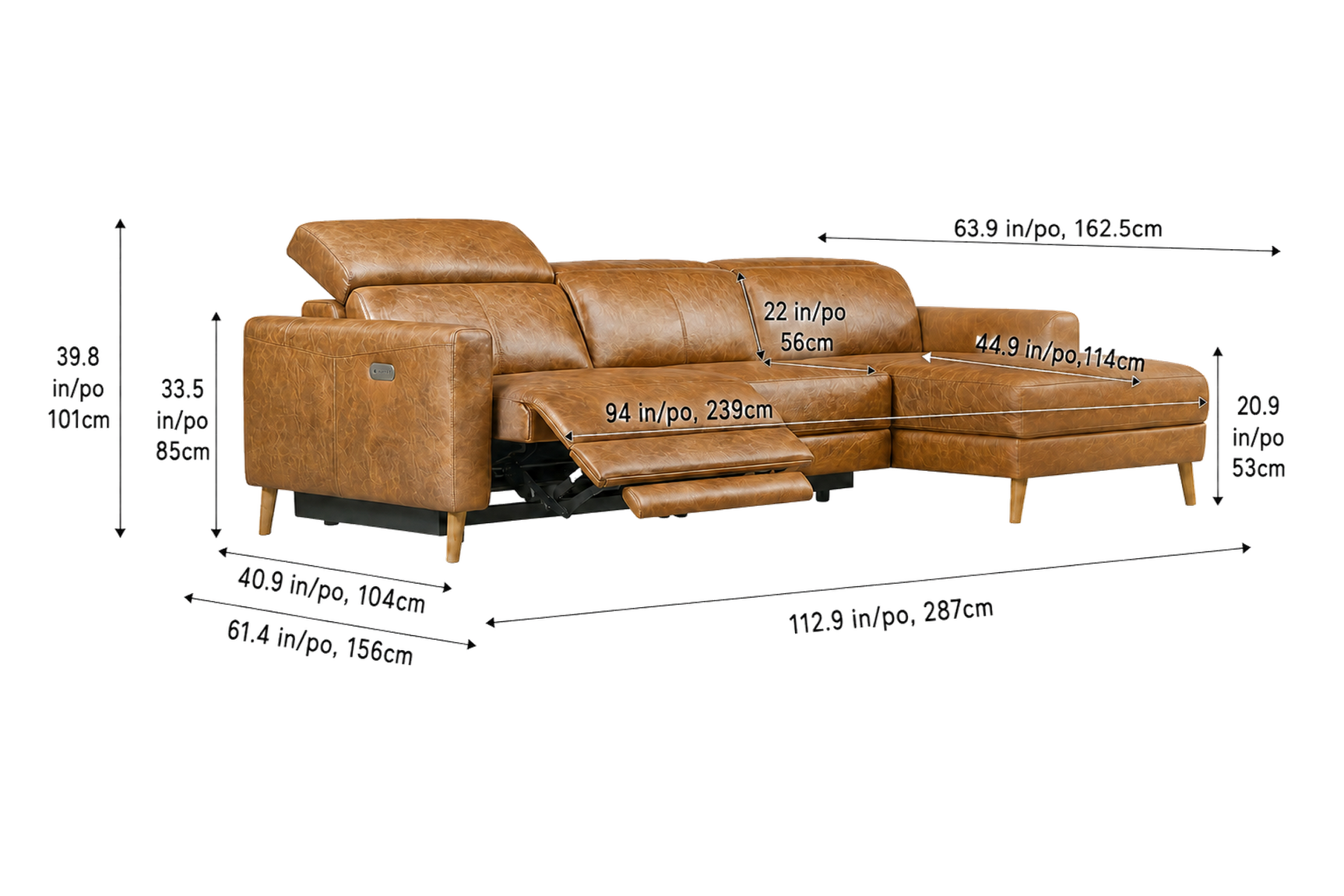 Elodie Distressed Italian Aniline Leather Recliner Sectional Sofa