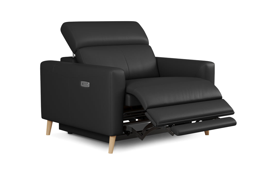 Valencia Elodie Top Grain Leather Recliner Single Seat Sofa, Black