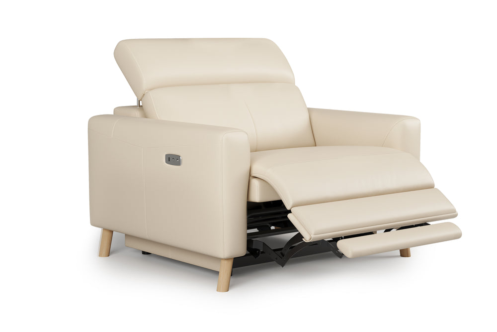 Valencia Elodie Top Grain Leather Recliner Single Seat Sofa, Beige