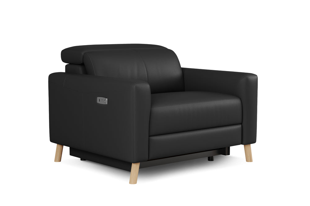 Valencia Elodie Top Grain Leather Recliner Single Seat Sofa, Black