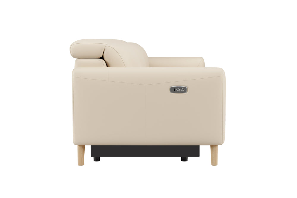 Valencia Elodie Top Grain Leather Loveseat with Console Sofa, Beige