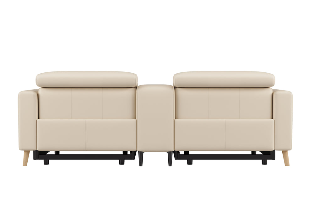 Valencia Elodie Top Grain Leather Loveseat with Console Sofa, Beige