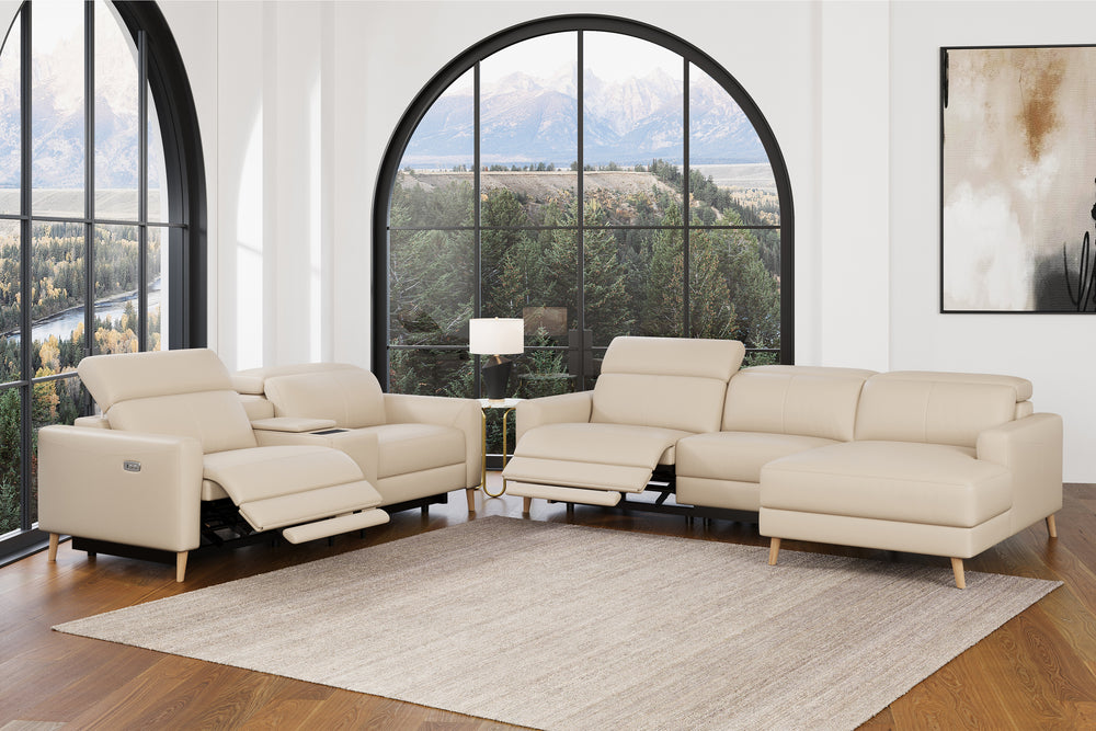 Valencia Elodie Top Grain Leather Loveseat with Console Sofa, Beige