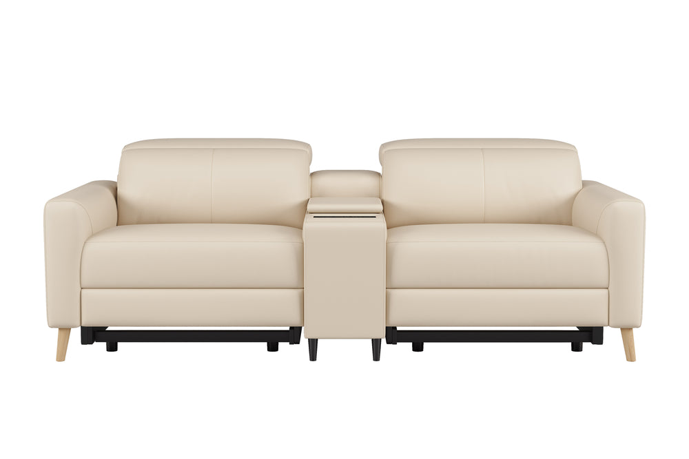 Valencia Elodie Top Grain Leather Loveseat with Console Sofa, Beige