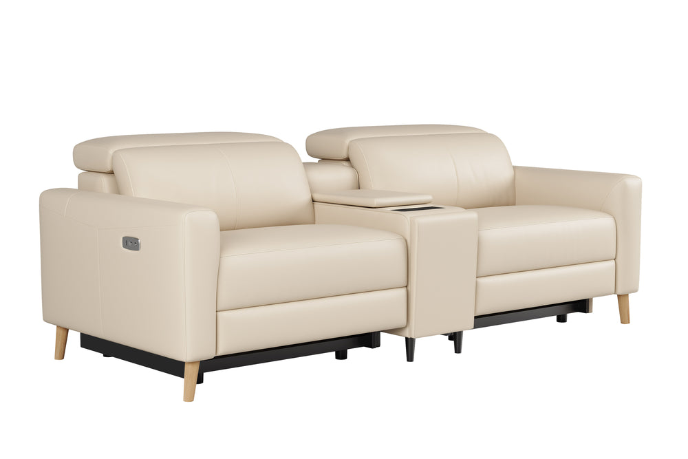 Valencia Elodie Top Grain Leather Loveseat with Console Sofa, Beige