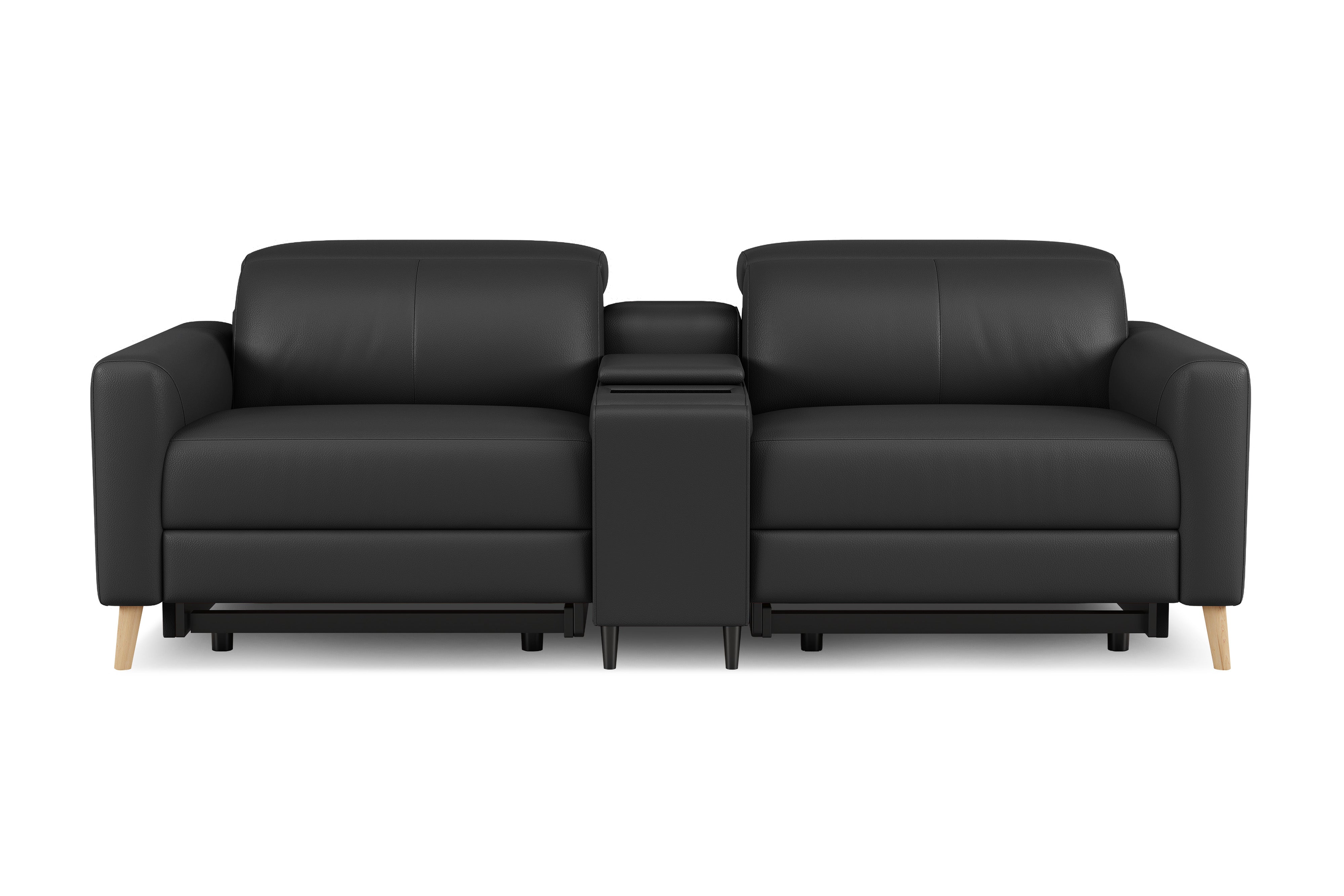 Valencia Elodie Top Grain Leather Loveseat with Console Sofa, Black