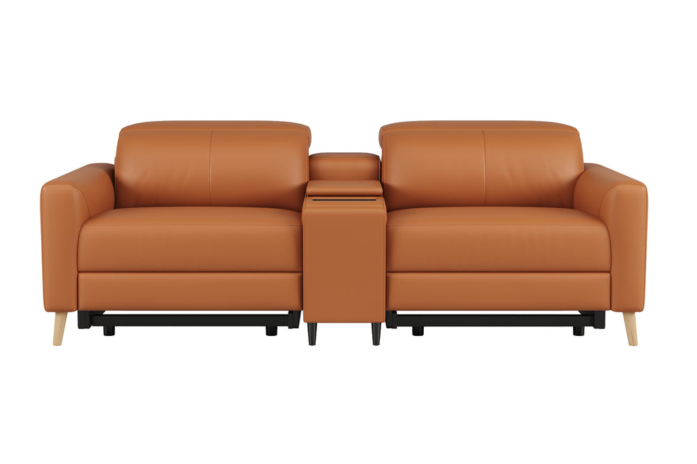 Valencia Elodie Top Grain Leather Loveseat with Console Sofa, Cognac