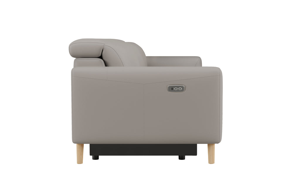 Valencia Elodie Top Grain Leather Loveseat with Console Sofa, Light Grey