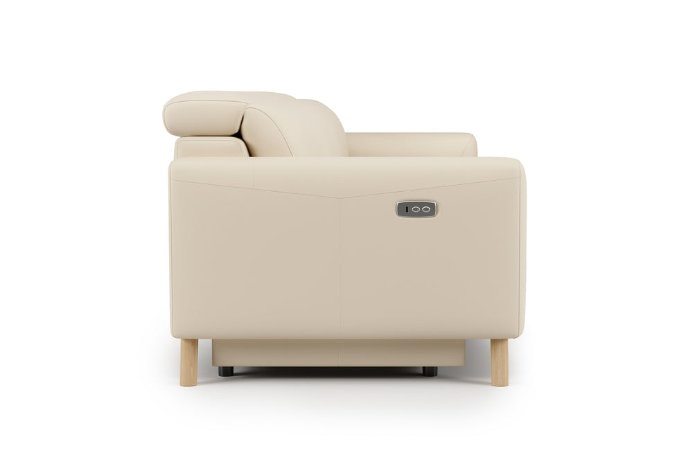 Valencia Elodie Top Grain Leather Loveseat with Console Sofa, Beige