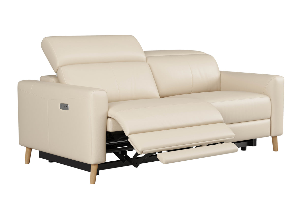 Valencia Elodie Top Grain Leather Loveseat Dual Recliners, Beige