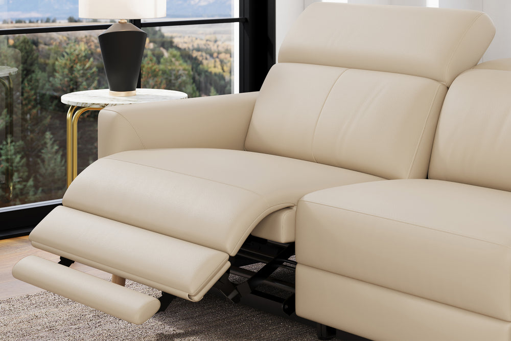 Valencia Elodie Top Grain Leather Loveseat Dual Recliners, Beige