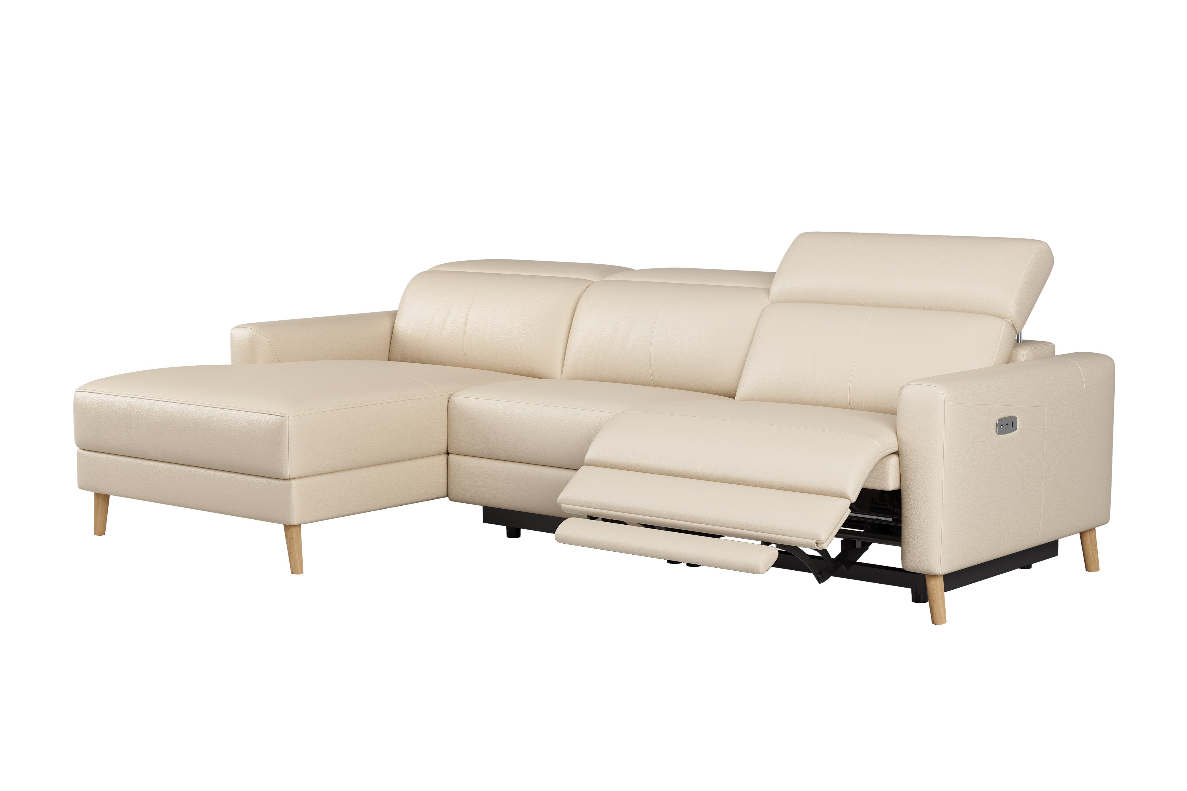 Valencia Elodie Top Grain Leather Sectional Sofa, Three Seats with Left Chaise, Beige