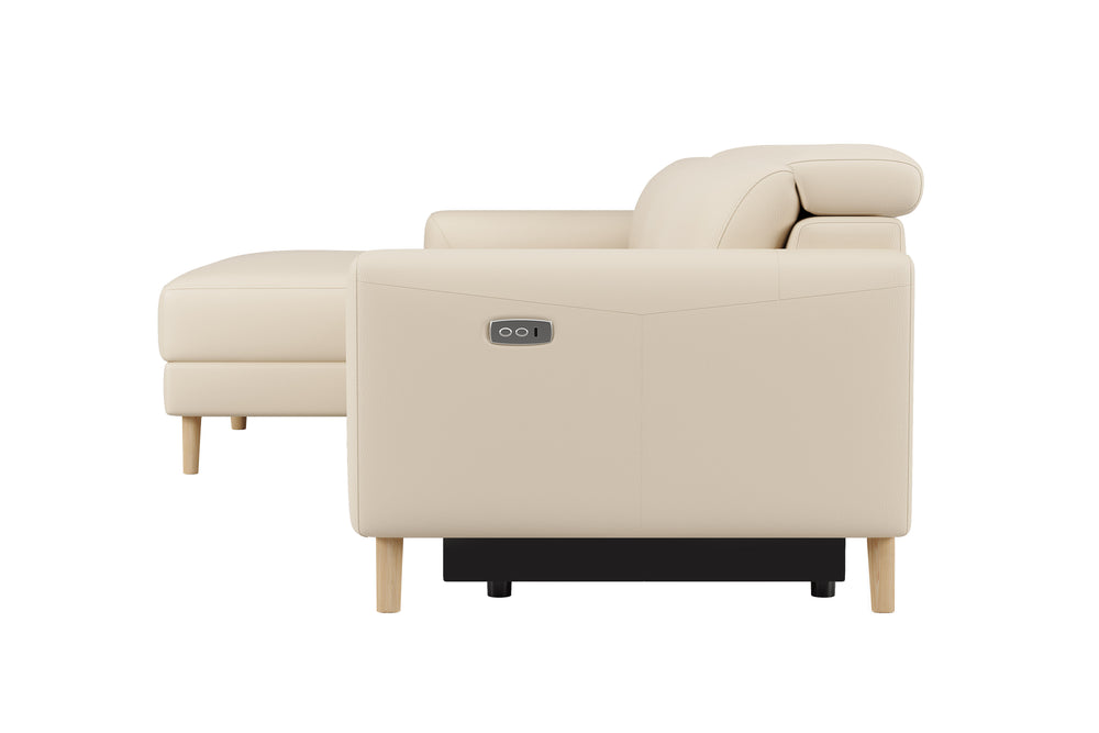 Valencia Elodie Top Grain Leather Sectional Sofa, Three Seats with Left Chaise, Beige