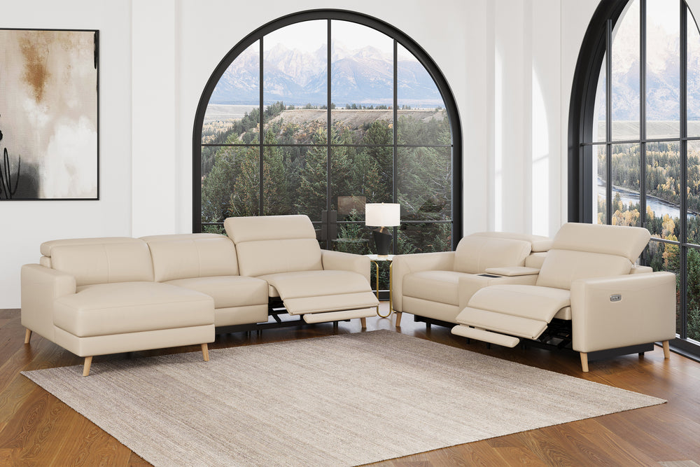 Valencia Elodie Top Grain Leather Sectional Sofa, Three Seats with Left Chaise, Beige