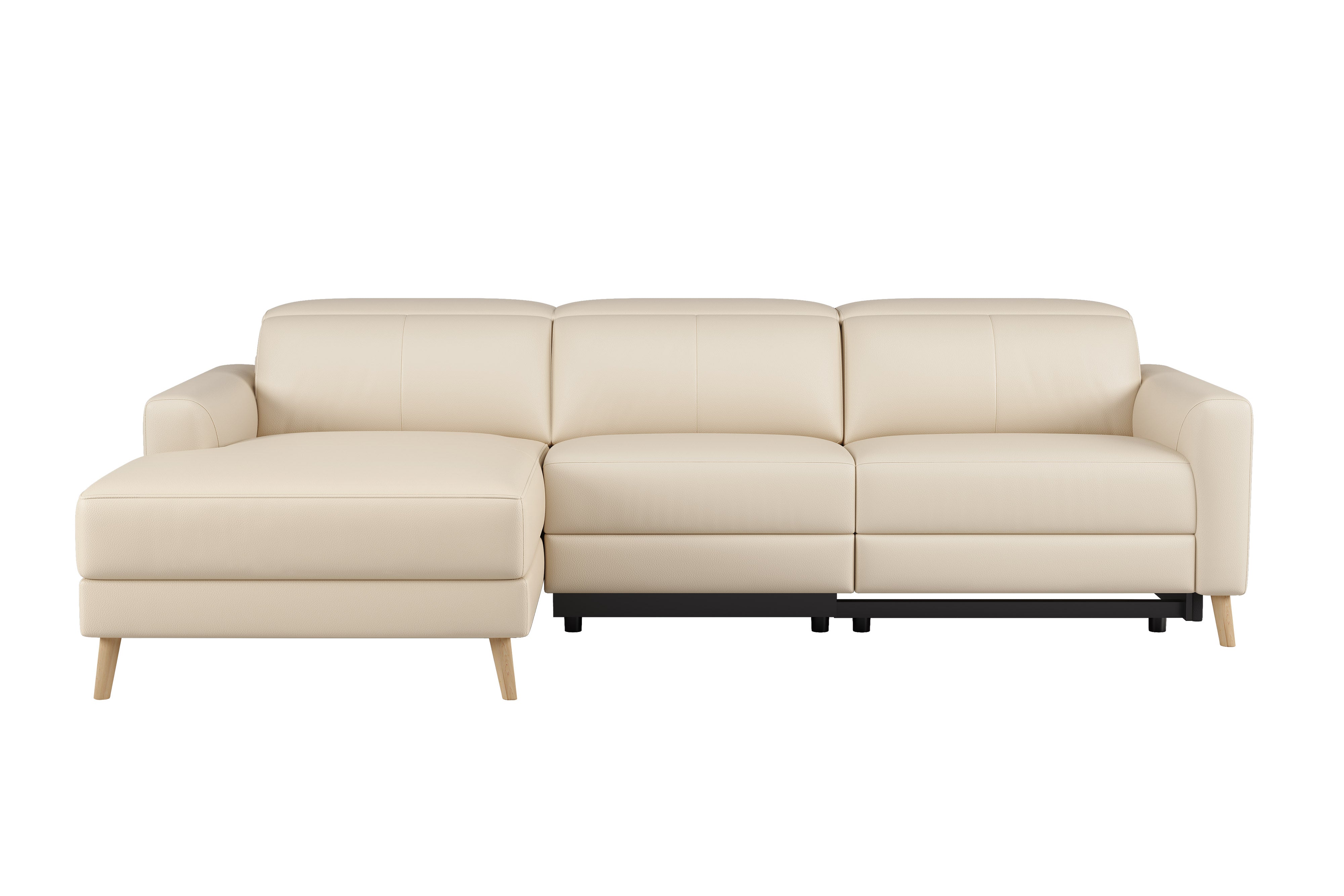 Valencia Elodie Top Grain Leather Sectional Sofa, Three Seats with Left Chaise, Beige