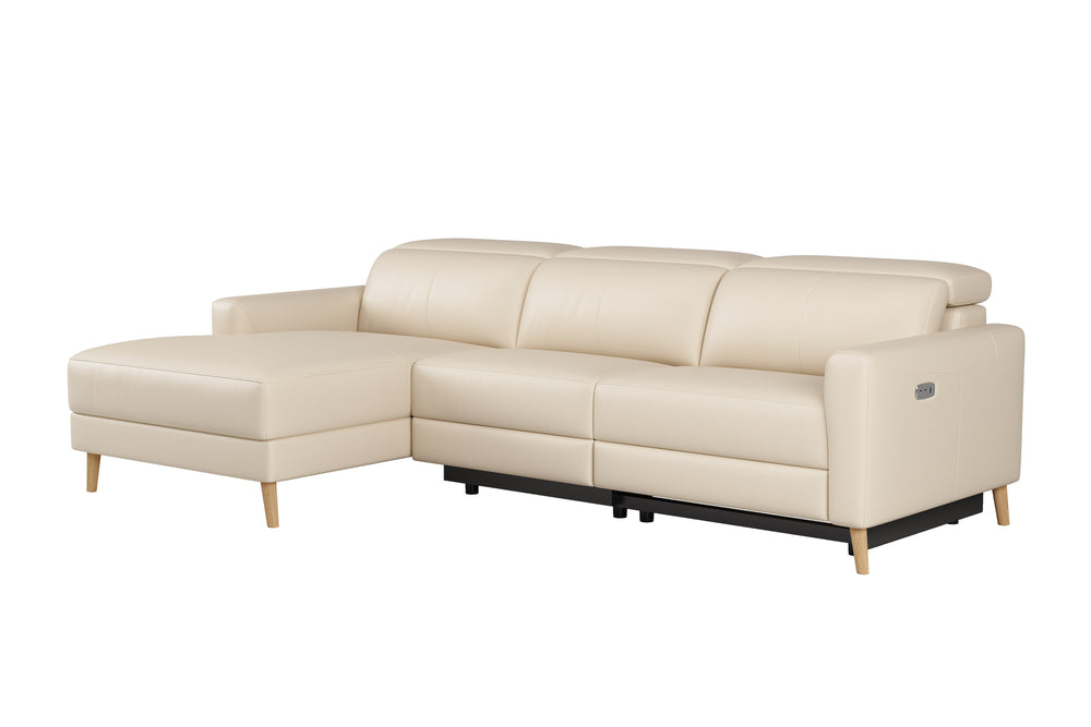 Valencia Elodie Top Grain Leather Sectional Sofa, Three Seats with Left Chaise, Beige