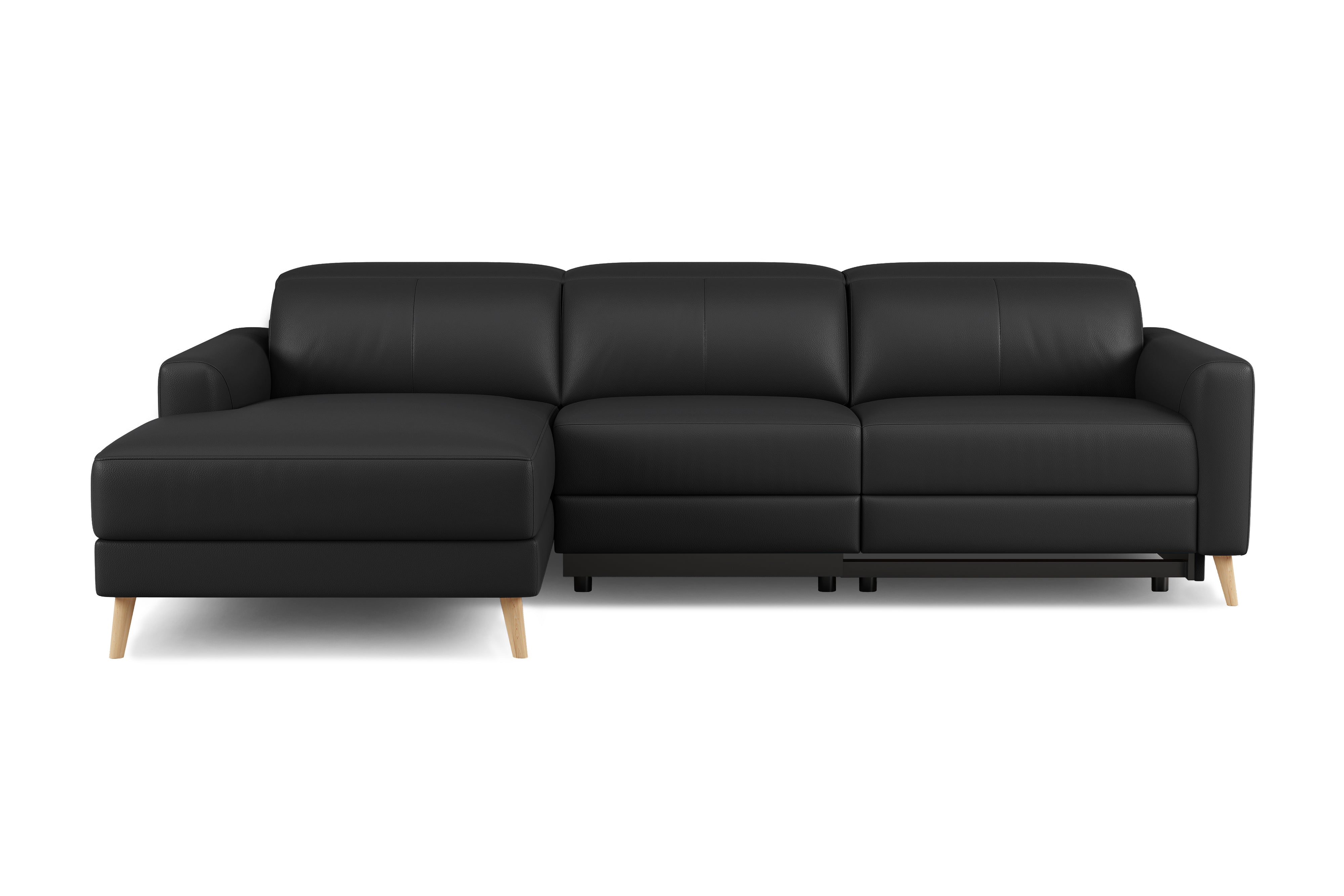 Valencia Elodie Top Grain Leather Sectional Sofa, Three Seats with Left Chaise, Black