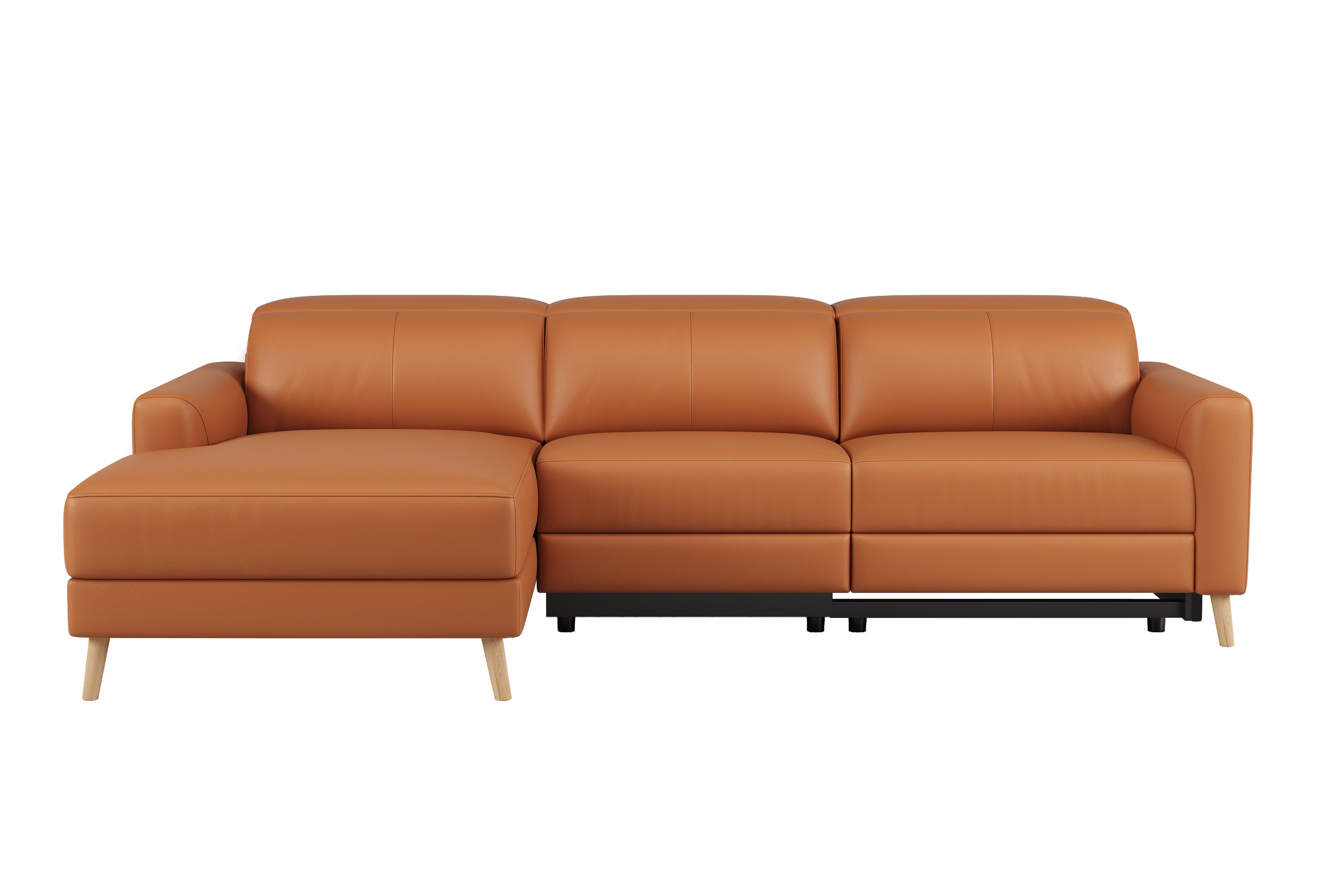 Valencia Elodie Top Grain Leather Sectional Sofa, Three Seats with Left Chaise, Cognac