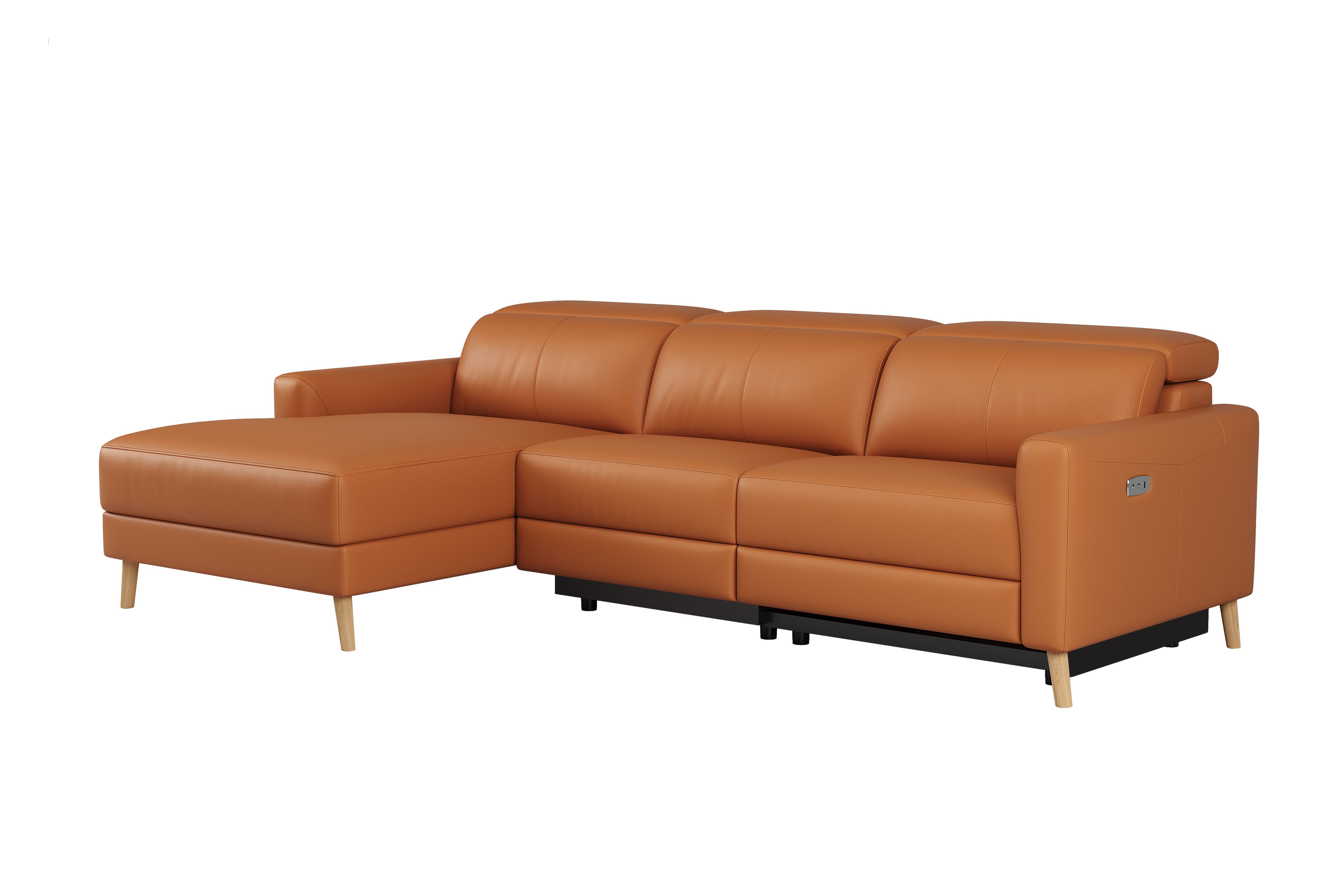 Valencia Elodie Top Grain Leather Sectional Sofa, Three Seats with Left Chaise, Cognac