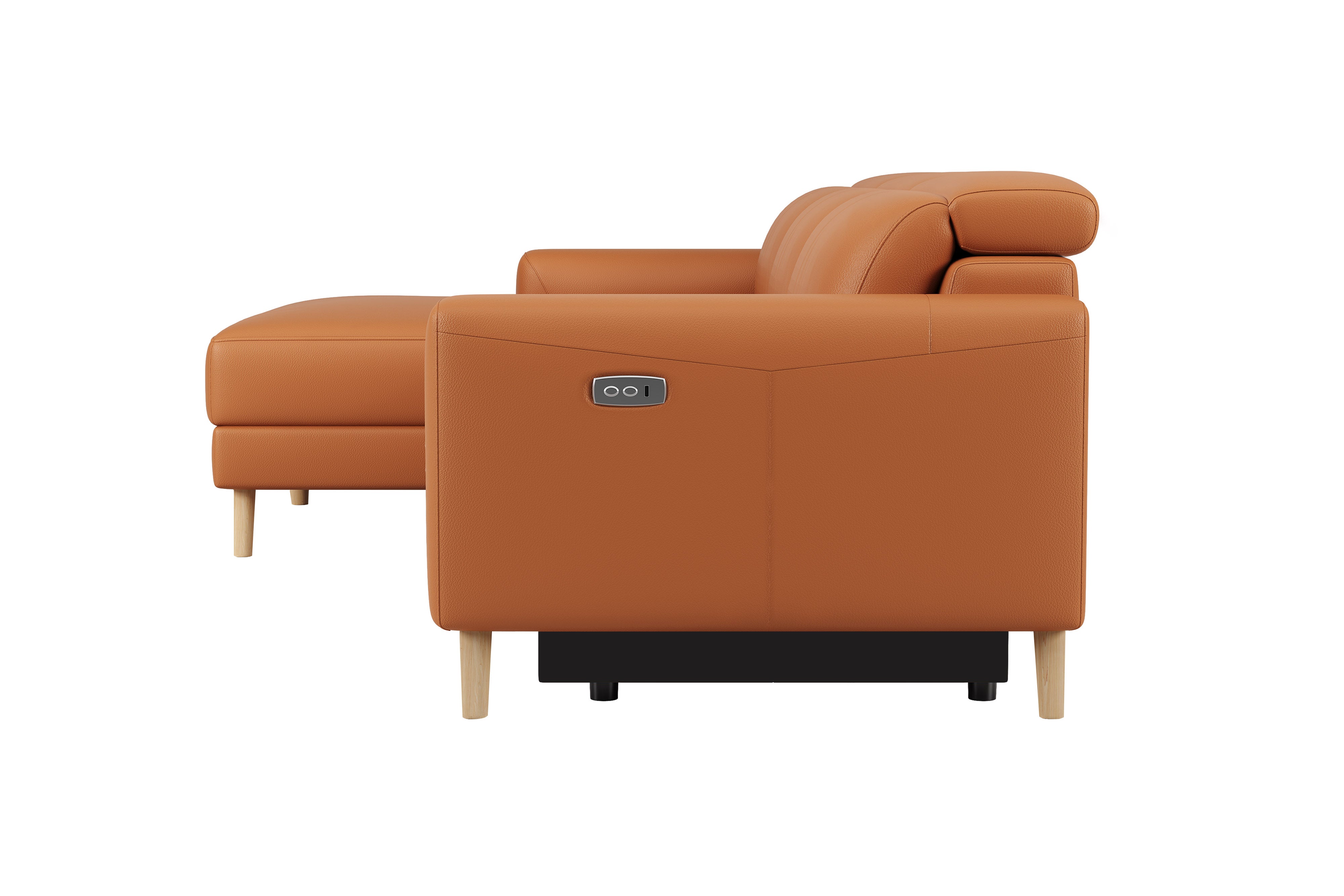 Valencia Elodie Top Grain Leather Sectional Sofa, Three Seats with Left Chaise, Cognac