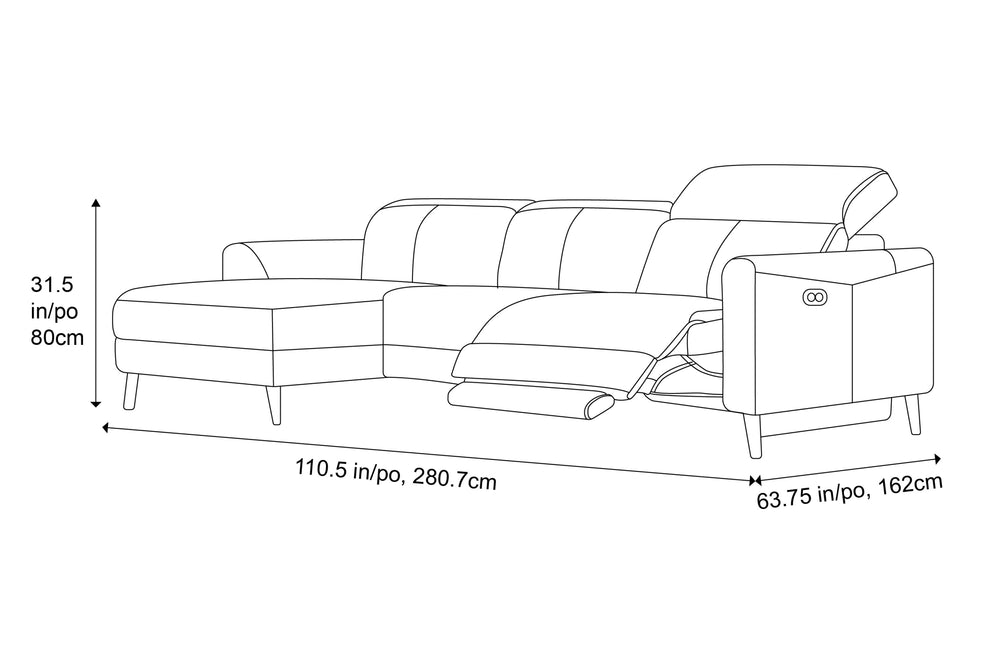 Valencia Elodie Top Grain Leather Sectional Sofa, Three Seats with Left Chaise, Cognac
