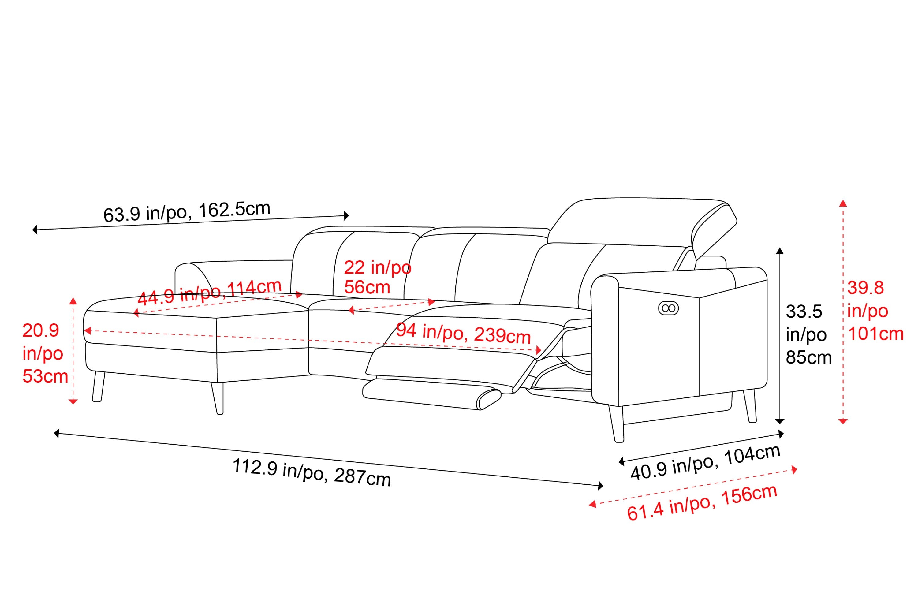 Valencia Elodie Top Grain Leather Sectional Sofa, Three Seats with Left Chaise, Light Grey