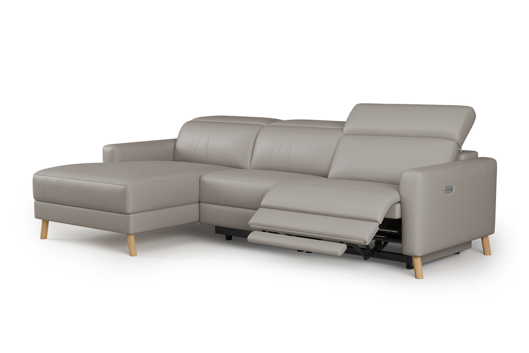 Valencia Elodie Top Grain Leather Sectional Sofa, Three Seats with Left Chaise, Light Grey