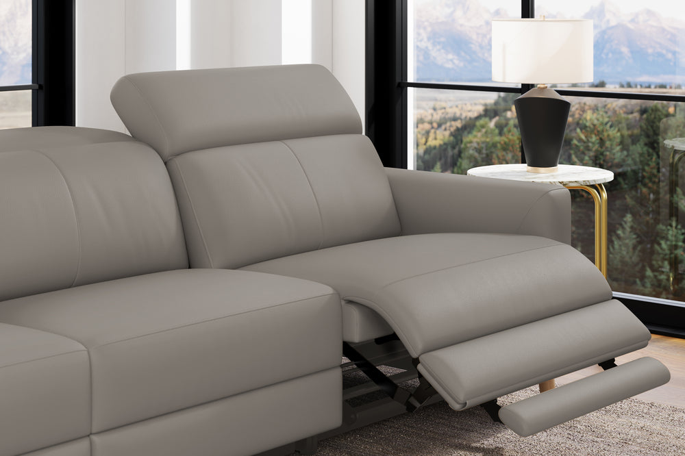 Valencia Elodie Top Grain Leather Sectional Sofa, Three Seats with Left Chaise, Light Grey