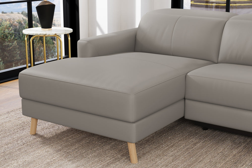 Valencia Elodie Top Grain Leather Sectional Sofa, Three Seats with Left Chaise, Light Grey