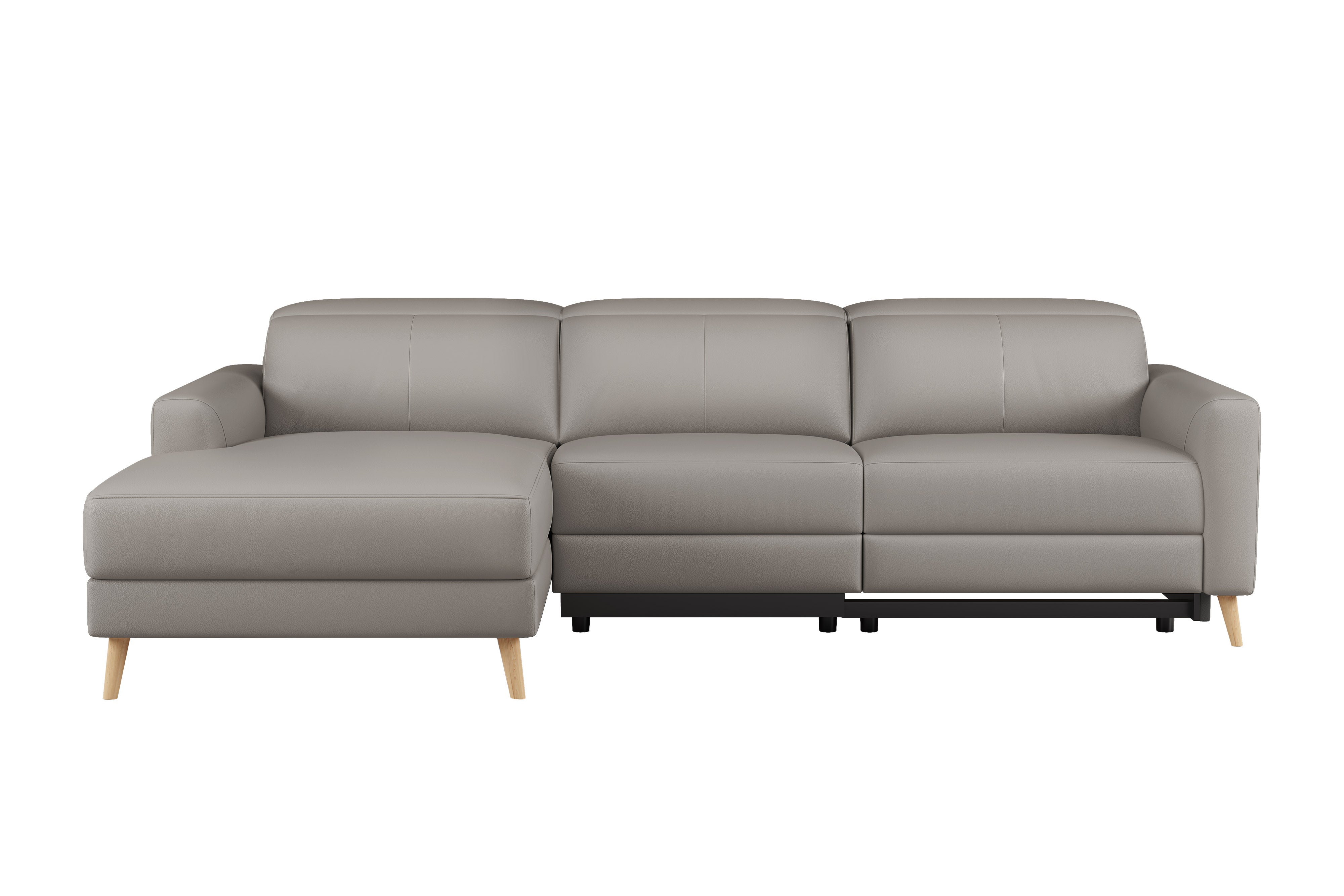 Valencia Elodie Top Grain Leather Sectional Sofa, Three Seats with Left Chaise, Light Grey