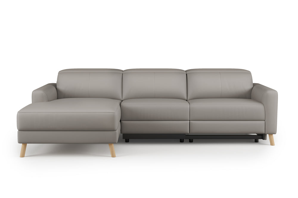 Valencia Elodie Top Grain Leather Sectional Sofa, Three Seats with Left Chaise, Light Grey