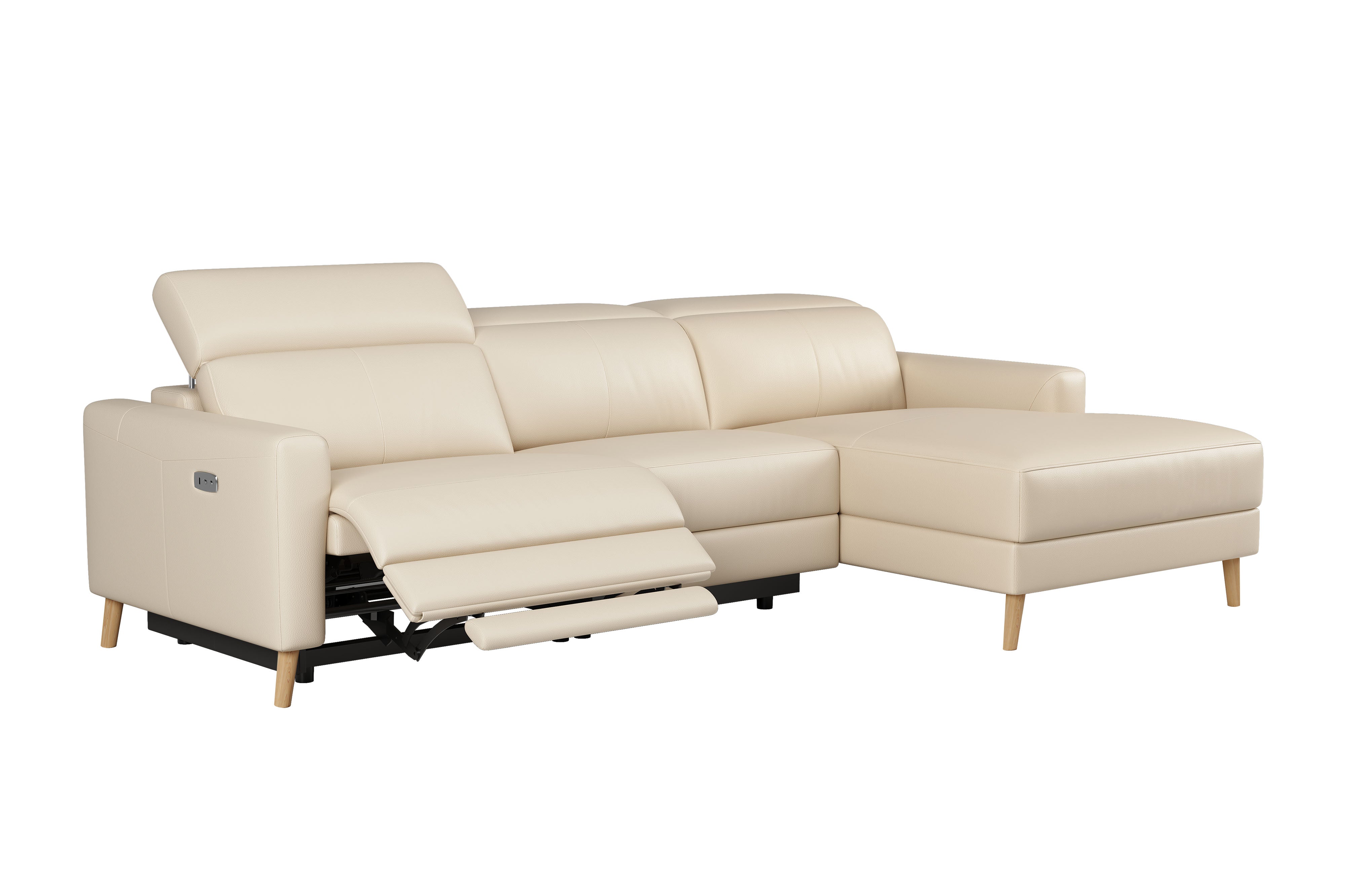 Valencia Elodie Top Grain Leather Sectional Sofa, Three Seats with Right Chaise, Beige